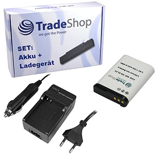 Set-Angebot: Trade-Shop Li-Ion Akku 1700mAh ersetzt Nikon ENEL23 + Ladegerät mit Kfz-Kabel für Nikon Coolpix B700 P900 S810 S810c P610 P600 P610S P900S von Trade-Shop