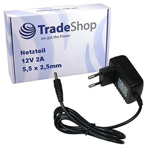 Trade-Shop 12V 2A 5,5mm x 2,5mm Universal Netzteil 1,5m Kabel ersetzt Enerpower FW7577 311P0W072, SAGEM KSAP0201200200HEC 186335230 von Trade-Shop