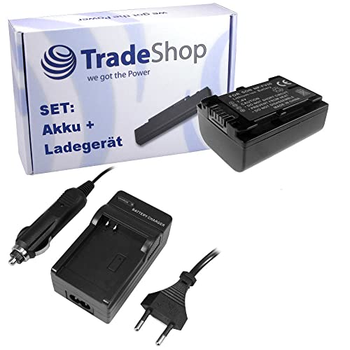 Trade-Shop 2in1 Set: Kamera Akku 1100mAh + Ladegerät mit Kfz Adapter kompatibel mit Sony DCR-HC40E DCR-HC42E DCR-HC44E DCR-HC45E DCR-HC46E DCR-HC47E von Trade-Shop