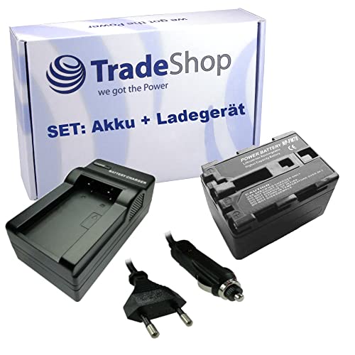 Trade-Shop 2in1 Set: Kamera Akku 3200mAh + Ladegerät mit Kfz Adapter kompatibel mit Sony DCR-TRV17 DCR-TRV18 DCR-TRV19E DCR-TRV20 DCR-TRV22E DCR-TRV23 von Trade-Shop