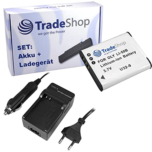 Trade-Shop 2in1 Set: Kamera Li-Ion Akku 1000mAh + Ladegerät mit Kfz Adapter Ersatz für Ricoh DB-110, Kodak LB-052 / Digitalkamera Zubehör-Set von Trade-Shop