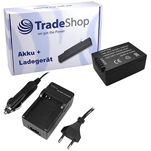 Trade-Shop 2in1 Set: Li-Ion Akku 1200mAh + Akku Ladegerät mit KFZ Adapter kompatibel mit Panasonic Lumix DMC FZ40 FZ45 FZ48 FZ100 FZ150 FZ-40 FZ-45 FZ-48 / mit Infochip von Trade-Shop
