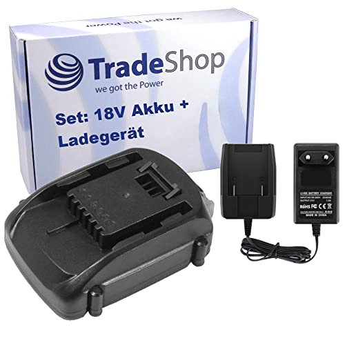 Trade-Shop 2in1 Set: Li-Ion Akku 18V / 2000mAh + Ladegerät inkl. Netzteil für AL-KO Trimmer GTLi 18V Comfort, Heckenschere HT 18V Li von Trade-Shop