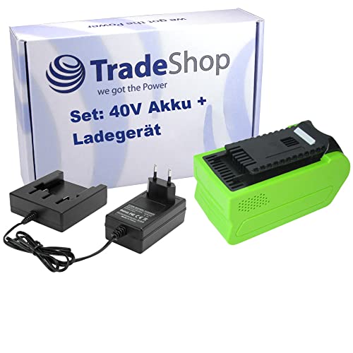 Trade-Shop 2in1 Set: Li-Ion Akku 40V / 5000mAh + Ladegerät für Cramer Akku-Laubbläser 49B730, Akku-Teleskop-Heckenschere 40PHA, Rasenmäher 35cm 40LM35 von Trade-Shop