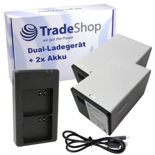 Trade-Shop 3in1 Set: 2X Akku (15000mAh) + Dual Ladegerät inkl. Micro-USB-Kabel kompatibel mit Arlo Netgear Go 2, Pro 3, Pro 3 Light, Pro 3 Floodlight von Trade-Shop