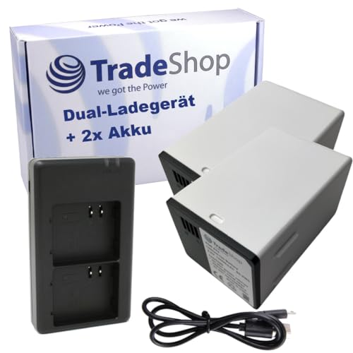 Trade-Shop 3in1 Set: 2X Kamera-Akku (14000mAh) + Dual Ladegerät kompatibel mit Arlo A7a A-7a A14 A-14 308-50019-01 VMA5420-10000S CS-NAR700XL von Trade-Shop