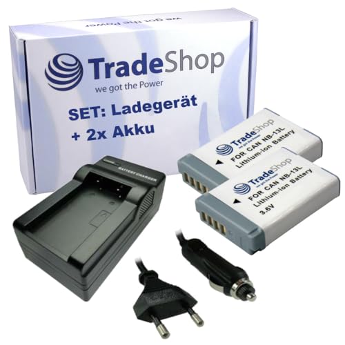 Trade-Shop 3in1 Set: 2X Li-Ion Akku 1250mAh + LED Ladegerät inkl. Kfz-Ladekabel kompatibel mit Canon NB-13L / Digitalkamera Digicam Videokamera Trade-Shop 3in1 Set: 2X Li-Ion Akku 1250mAh + LED Ladegerät inkl. Kfz-Ladekabel kompatibel mit Canon NB-13L / Digitalkamera Digicam Videokamera von Trade-Shop