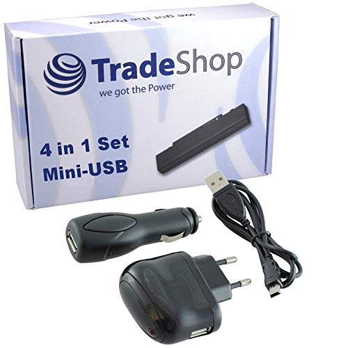 Trade-Shop 4in1 Set: Netzteil USB Ladekabel KFZ Kabel Adapter kompatibel mit Navigon 1200 1210 1300 1310 2100 2100 max 2110 2110 max 2150 max 2300 2310 2400 2510 von Trade-Shop