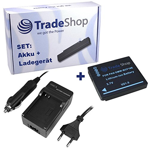 Trade-Shop Angebot IM Set: Kamera Li-Ion Akku + Ladegerät mit KFZ Adapter kompatibel mit Panasonic Lumix DMW-BCF10, DMW-BCF10E, CGA-S/106C, DMW-BCF10PP, DMW-BCF10GK von Trade-Shop