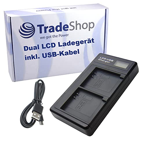 Trade-Shop Dual LCD Ladegerät Ladestation inkl. Micro-USB Ladekabel kompatibel mit Canon NB-12L / NB-13L Digitalkamera-Akku von Trade-Shop
