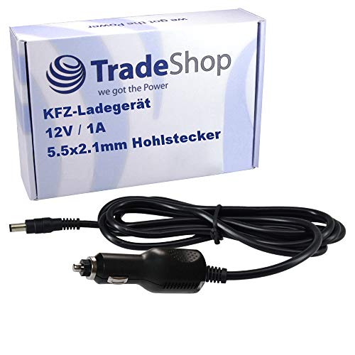 Trade-Shop Hochwertiges Universal KFZ Auto Ladekabel Netzteil Ladegerät Adapter 12V 1A mit 5.5x2.1mm Hohlstecker/Rundstecker Zigarettenanzünder-Adapter von Trade-Shop