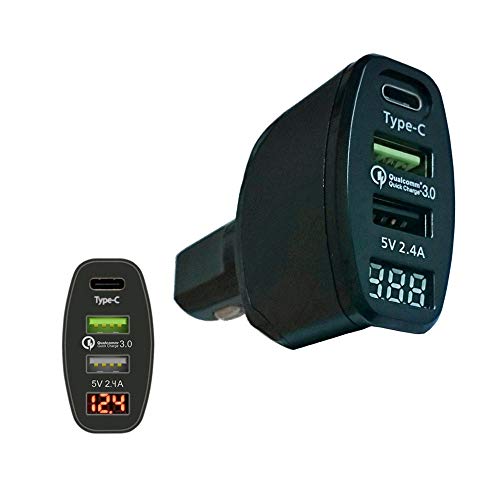 Trade-Shop KFZ-Ladegerät Adapter Ladekabel Netzteil 2.4A LED-Display Schnellladung Universal Auto-Ladegerät Quick Charge 3.0 USB Typ C Spannungsregler von Trade-Shop