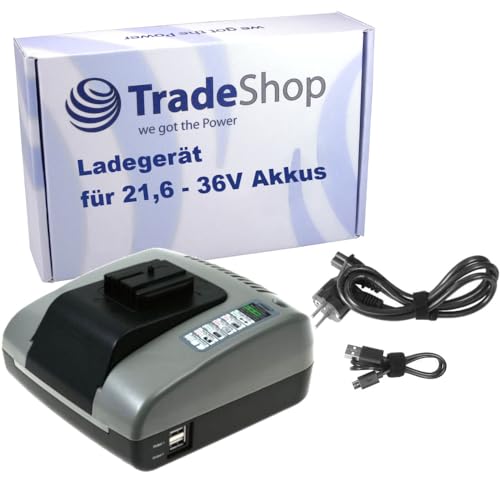 Trade-Shop Ladegerät Ladestation 21,6V-36V mit USB-Anschlüssen kompatibel mit Milwaukee HD28 VC/0, M28 WL, V28 BS, V28 CS, V28 H, V28 HX, V28 IW Trade-Shop Ladegerät Ladestation 21,6V-36V mit USB-Anschlüssen kompatibel mit Milwaukee HD28 VC/0, M28 WL, V28 BS, V28 CS, V28 H, V28 HX, V28 IW von Trade-Shop