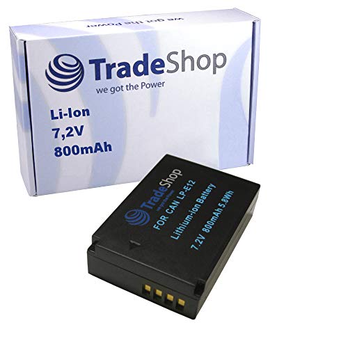 Trade-Shop Li-Ion Akku 800mAh Ersatz Batterie ersetzt LP-E12 passend für Canon EOS 100 100D M M2 M10 M50 M100 M200 Kiss X7 Rebel SL1 PowerShot SX70 HS von Trade-Shop