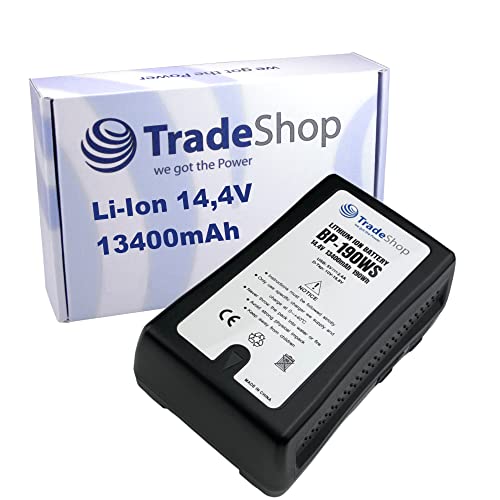 Trade-Shop Li-Ion Akku V-Mount 14,4V 13400mAh 190Wh mit D-Tap USB Ausgang für Sony HDW-680 ARRI Alexa Canon EOS C100 C300 C500 5D 7D 60D von Trade-Shop