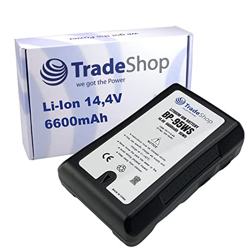 Trade-Shop Li-Ion Akku V-Mount 14,4V 6600mAh 95Wh mit D-Tap USB Ausgang kompatibel mit Godox VL300 VL200 VL150 Blackmagic URSA Mini Pro Mini 4K SWIT BL-200 von Trade-Shop