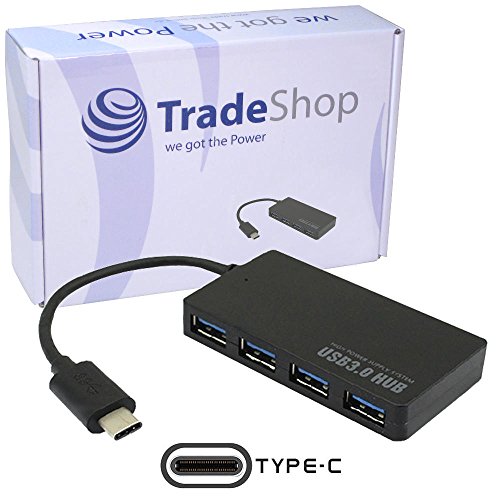 Trade-Shop Ultra Slim USB 3.0 4-Fach HUB mit USB Typ-C 3.1 Anschluss Kabel für HP EliteBook 1040 G4 Folio G1 Touch x360 1020 G2 1030 G2 Omen X 17 Spectre 13 Spectre Pro 13 G1 x360 13 15 von Trade-Shop
