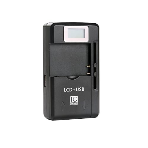 Trade-Shop Universal LCD Ladegerät Ladestation Tischlader für Li-Ion 3,7V Akku bis 6,5cm, Ladeschale einstellbar passend für viele Smartphone Handy Digitalkamera Akkus/mit USB-Anschluss von Trade-Shop