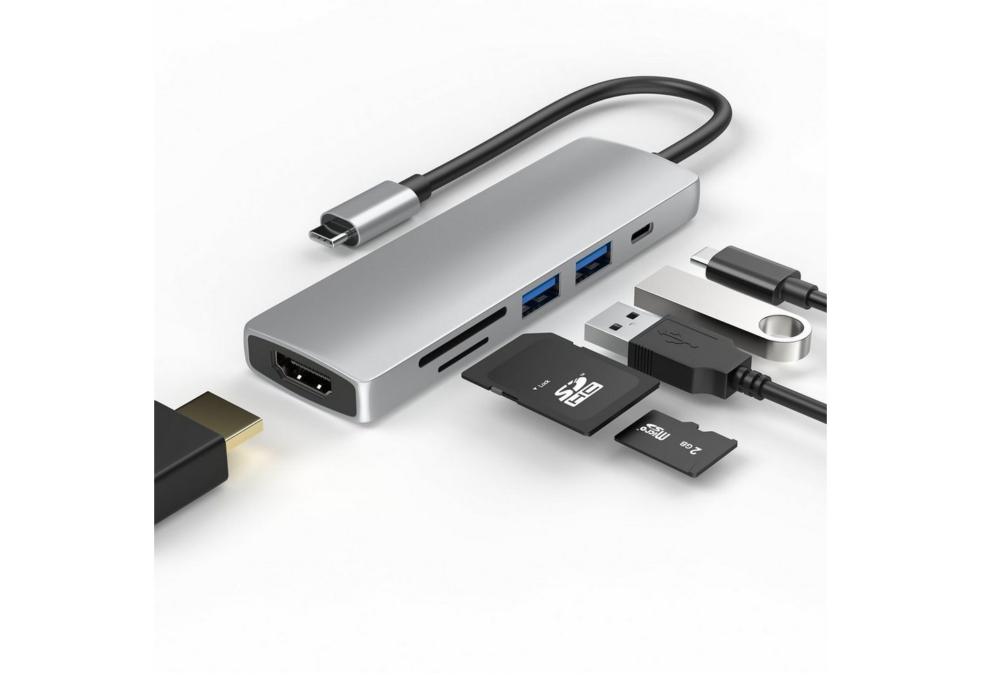 TradeNation Laptop-Dockingstation USB C Hub 6 in 1 Adapter HDMI 4K USB 3.0 Micro SD für Laptop Samsung, (1 St), Schnelles Laden, 4K von TradeNation