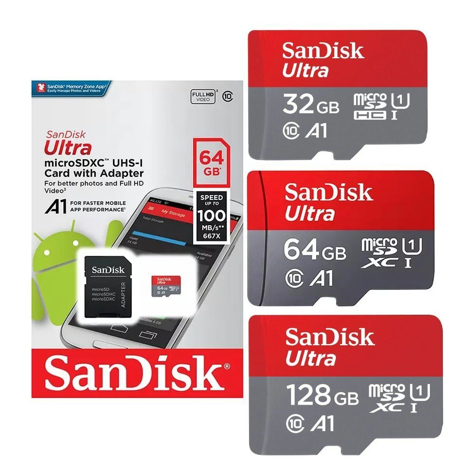 TradeNation Speicherkarte SanDisk ULTRA micro SD Karte 32GB 64GB 128GB U1 Class 10 Speicherkarte (64 GB, Class 10, 100,00 MB/s Lesegeschwindigkeit, SD-Adapter) von TradeNation