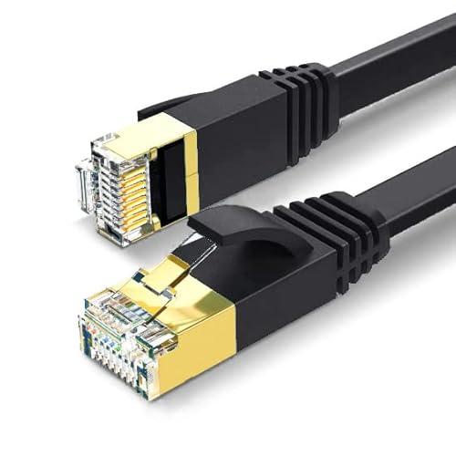 Tradebit - 10M Cat7 FLAT Ethernet Cable, Hochgeschwindigkeits-Gigabit-RJ45-LAN-Netzwerkkabel, 10 Gbit/s 600 MHz Internet-Patchkabel für Switch Router Modem Patch Panel PC (Schwarz) von Tradebit