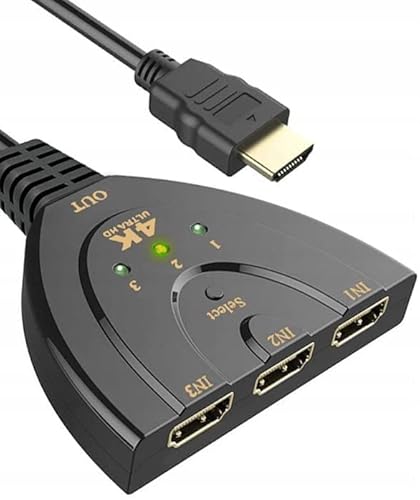 Tradebit - HDMI Intelligenter Switch Splitter 3X I 1x HDMI Out I 3X HDMI In I 4K Ultra HD 30 Hz I BAUBE Taster zum Manuellen Schalten I Erfordert Keine Zusätzliche Stromversorgung von Tradebit