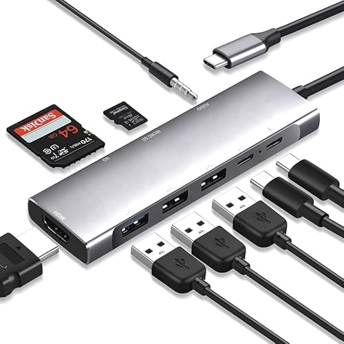 Tradebit - USB-C Hub I Adapter I HDMI 4K UHD I Micro SD I 3X USB 3.0 I Power Delivery I Aluminiumgehäuse I Plug & Play I Kompatibel mit Laptop und PC von Tradebit