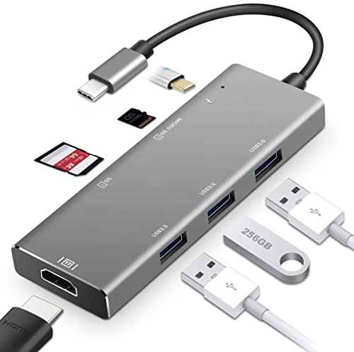 Tradebit - USB-C Hub I HDMI 4K I 3X USB 3.0 I Micro SD I Aluminiumgehäuse I Power Delivery I Kompatibel mit Laptop und PC von Tradebit