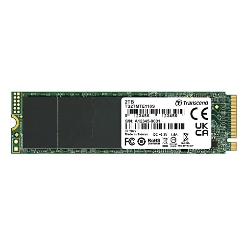 Transcend 2TB PCIe Gen3 x4 M.2 SSD 2280 für High-End-Anwendungen (Gaming, digitale Audio- und Videoproduktionen, etc.); schnelle Übertragung (bis zu 1.800 / 1.500 MB/s) TS2TMTE110S von Transcend