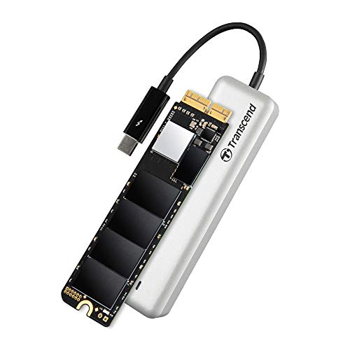 Transcend 480GB Highspeed JetDrive Thunderbolt PCIe™ Gen3 x4 Portable SSD Speichererweiterung für MacBook (Pro, Air) und Mac (mini, Pro); inkl. externem Aluminiumgehäuse und Zubehör TS480GJDM855 von Transcend