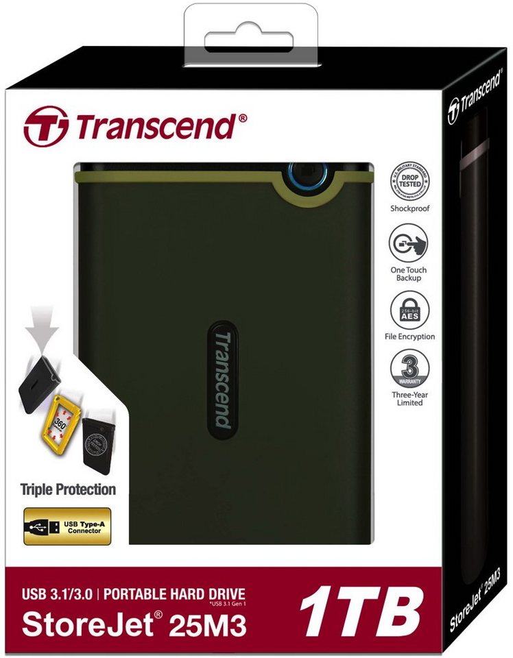 Transcend HDD StoreJet 25M3 2,5 Zoll 1TB USB 3.1 military green externe HDD-Festplatte von Transcend