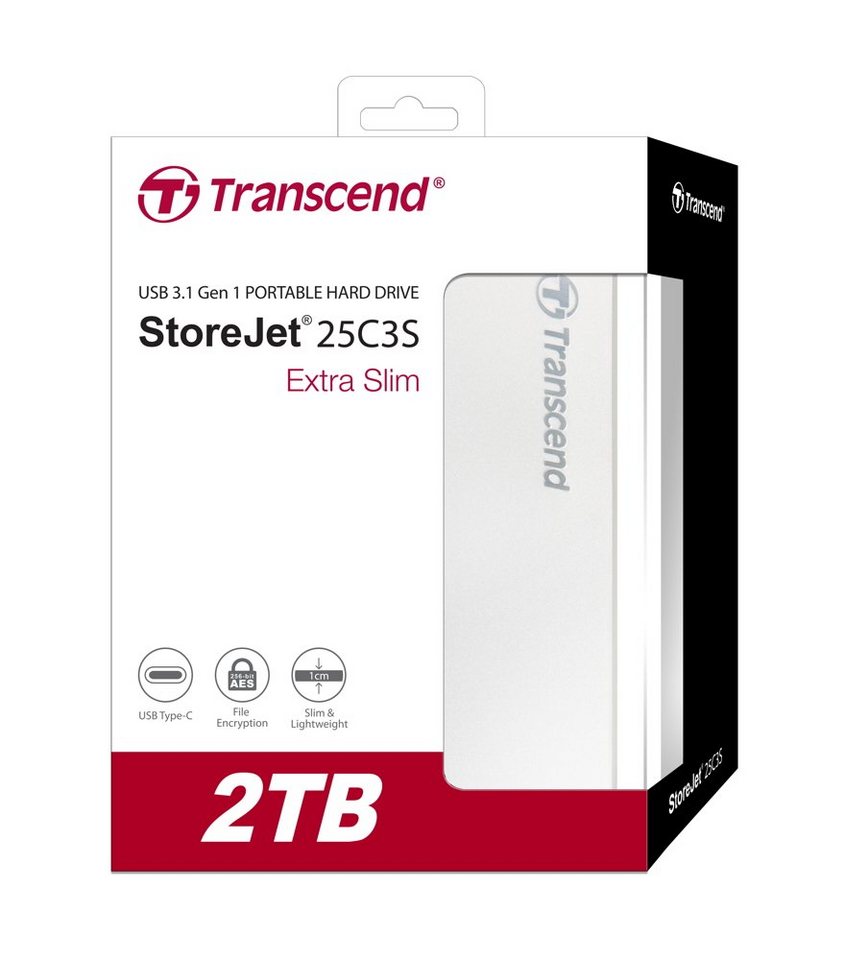 Transcend HDD externe Festplatte StoreJet 25C3 2,5 Zoll 2TB USB Typ C silber externe HDD-Festplatte von Transcend