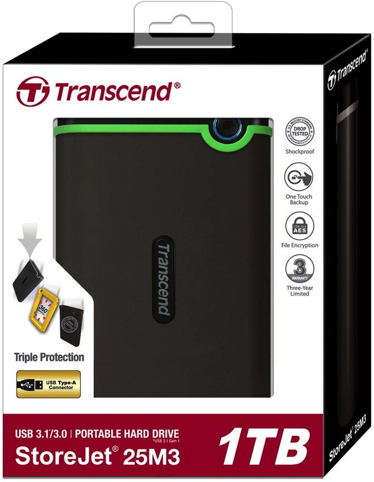 Transcend HDD externe Festplatte StoreJet 25M3 2,5 Zoll 1TB USB 3.1 iron gray externe HDD-Festplatte Transcend HDD externe Festplatte StoreJet 25M3 2,5 Zoll 1TB USB 3.1 iron gray externe HDD-Festplatte von Transcend