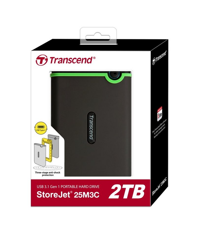 Transcend HDD externe Festplatte StoreJet 25M3 2,5 Zoll 2TB USB Typ C iron gray externe HDD-Festplatte von Transcend