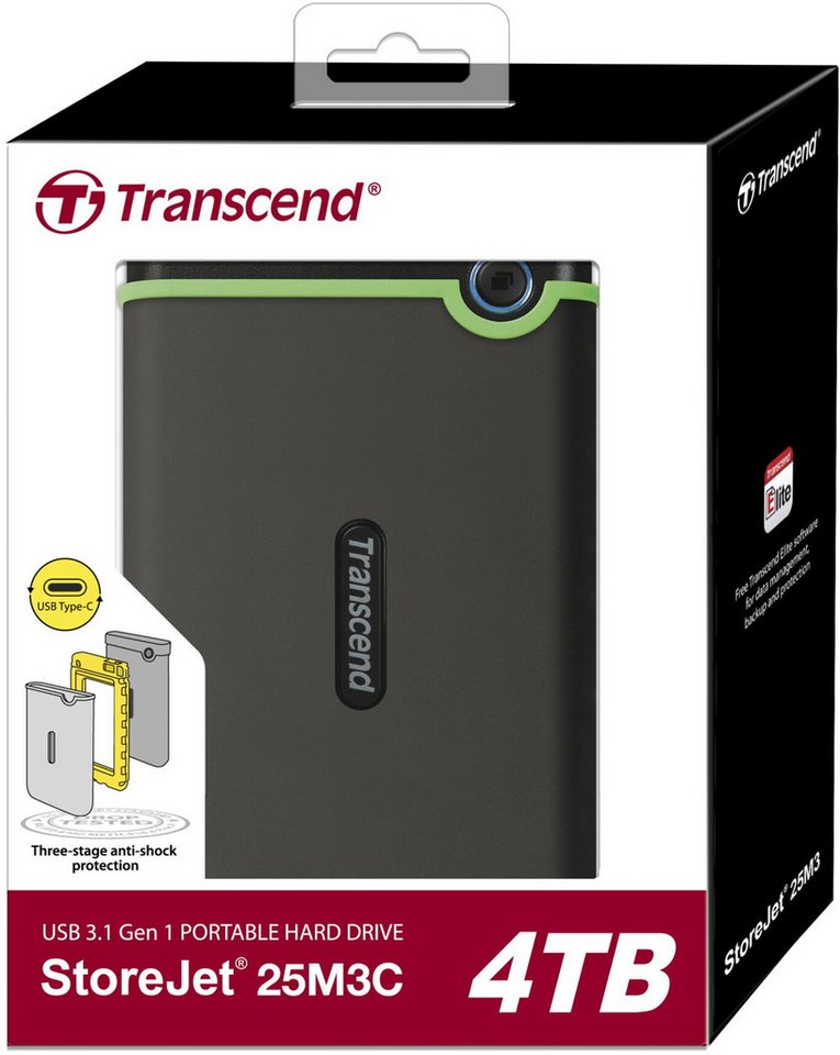 Transcend HDD externe Festplatte StoreJet 25M3 2,5 Zoll 4TB USB 3.1 military externe HDD-Festplatte von Transcend