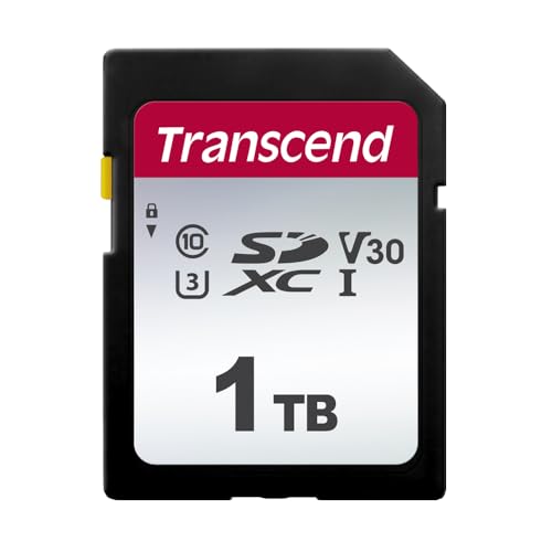 Transcend Highspeed 1TB SDXC Speicherkarte (für Digitalkameras; Bilder & Videos; Autoradio) Class 10, UHS-I U3, Video Speed Class V30 für 4K Ultra HD TS1TSDC300S von Transcend