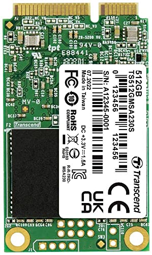 Transcend Highspeed 512GB interne mSATA SSD SATA III (6Gb/s), Festkörper-Laufwerk, zum Aufrüsten von Ultrabooks, Tablets oder Slim Servern, schnelle Übertragung TS512GMSA230S von Transcend