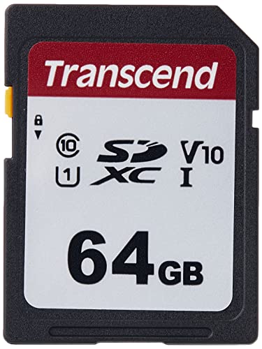 Transcend Highspeed 64GB SDXC Speicherkarte (für Digitalkameras; Bilder & Videos; Autoradio) Class 10, UHS-I U1, Video Speed Class V10 für 4K Ultra HD TS64GSDC300S-E (umweltfreundliche Verpackung) von Transcend