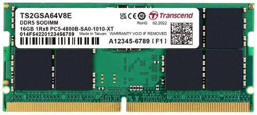 Transcend Laptop-Arbeitsspeicher Kit Industrial DDR5 16GB 2 x 8GB 4800MHz 262pin SO-DIMM CL40 TS2GSA von Transcend