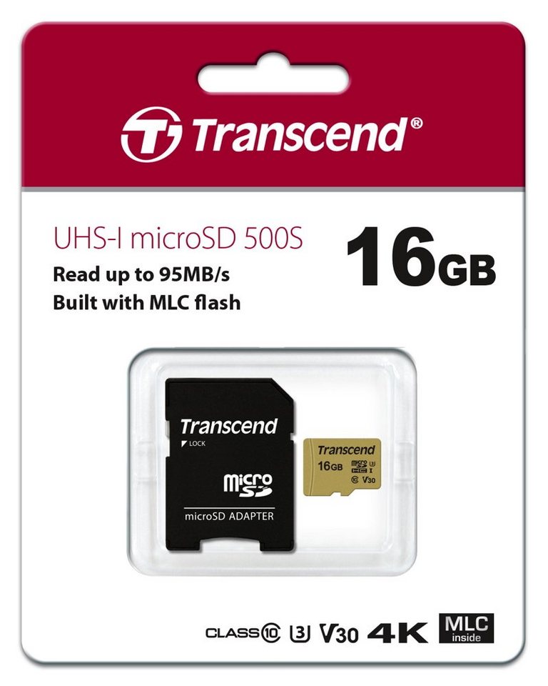 Transcend Micro SDHC Karte 16GB 500S UHS-I U3 4K V30 Class 10 Speicherkarte Transcend Micro SDHC Karte 16GB 500S UHS-I U3 4K V30 Class 10 Speicherkarte von Transcend