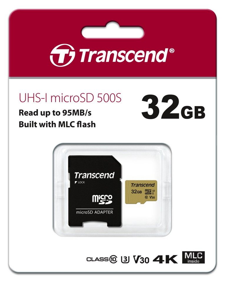 Transcend Micro SDHC Karte 32GB Speicherkarte 500S UHS-I U3 4K V30 Class 10 Speicherkarte Transcend Micro SDHC Karte 32GB Speicherkarte 500S UHS-I U3 4K V30 Class 10 Speicherkarte von Transcend