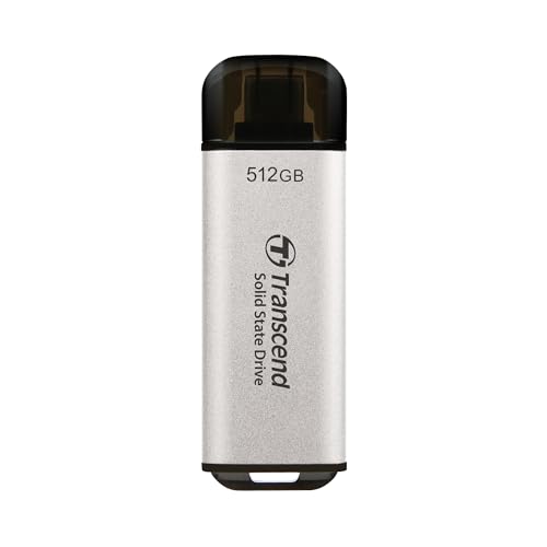 Transcend Portable SSD ESD300S 512GB USB Typ-C 10 Gbit/s PS4/PS5-kompatibel, Silber – TS512GESD300S von Transcend
