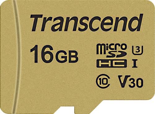 Transcend Premium 500S microSDHC-Karte 16GB Class 10, UHS-I, UHS-Class 3, v30 Video Speed Class inkl von Transcend