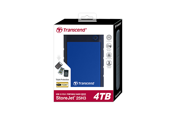 Transcend StoreJet 25H3 - Festplatte - 4 TB - extern (tragbar) - 2.5 (6.4 cm) - USB 3.1 Gen 1 - 256-Bit-AES - Marineblau von Transcend