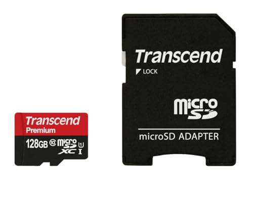Transcend TS128GUSDU1 Premium Class 10 microSDXC 128 GB Speicherkarte mit SD-Adapter (UHS-I, 60 Mbps Lesegeschwindigkeit) von Transcend