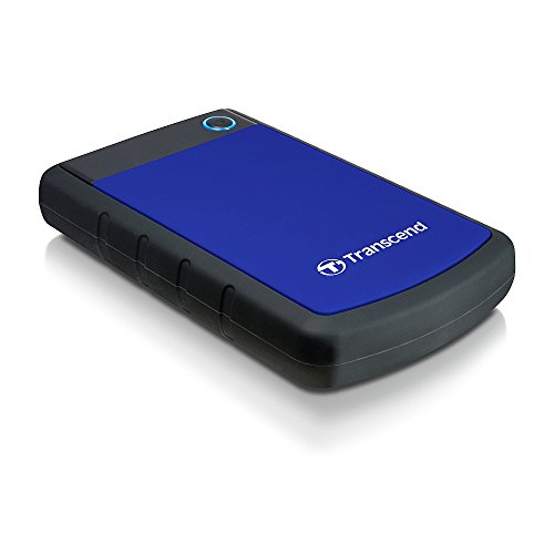 Transcend TS1TSJ25H3B 1TB portable Festplatte (HDD) in grau/blau mit Backup-Funktion (Datensicherung per Knopfdruck) und Schutzhülle, stoßfest, robust Plug und Play von Transcend