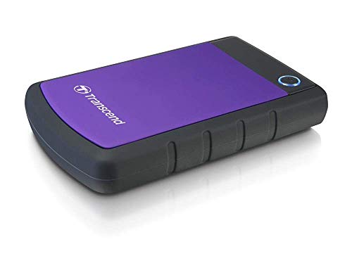 Transcend TS2TSJ25H3P 2TB portable, externe Festplatte (HDD) in purple (lila) mit Backup-Funktion (Datensicherung per Knopfdruck) und Schutzhülle, stoßfest, robust, Plug und Play von Transcend