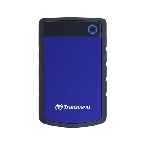 Transcend TS4TSJ25H3B 4TB portable Festplatte (HDD) in grau/blau mit Backup-Funktion (Datensicherung per Knopfdruck) und Schutzhülle, stoßfest, robust Plug und Play von Transcend
