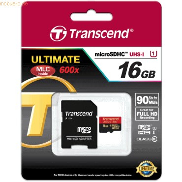 Transcend Transcend 16GB microSDHC Class 10 UHS-I + SD-Adapter von Transcend