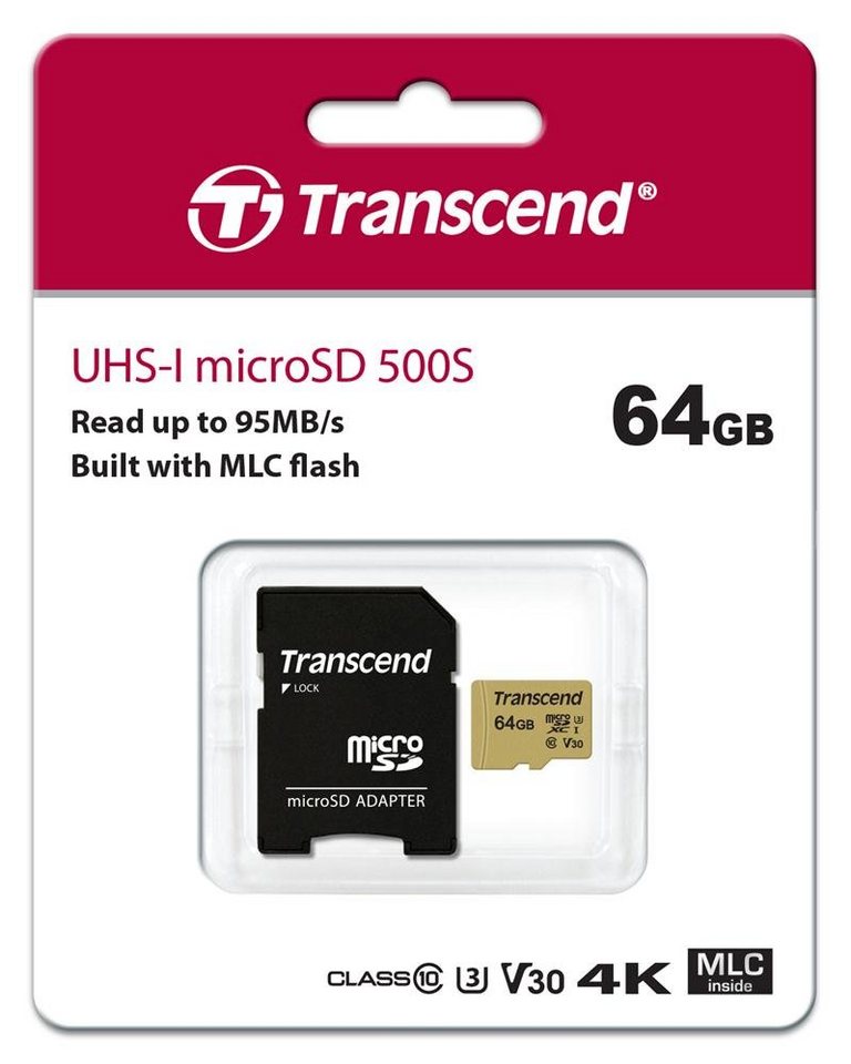 Transcend Transcend Micro SDXC Karte 64GB 500S UHS-I U3 4K V30 Class 10 Speicherkarte von Transcend